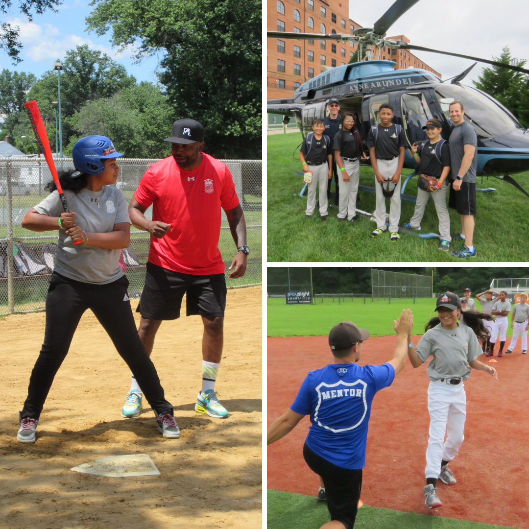 Composite of three pictures of volunteers with youth