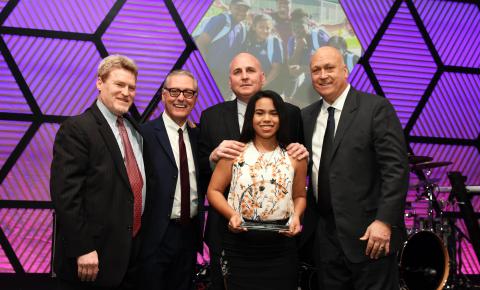 Scholarship winner Bessy Banegas with Steve Salem, Mark Butler, Cal Ripken, Jr., and Bill Ripken